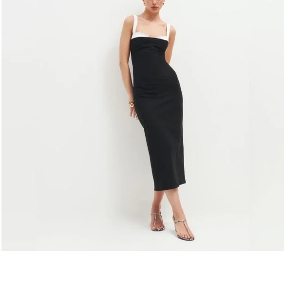 Reformation Black and White Nell Midi Dress Size S